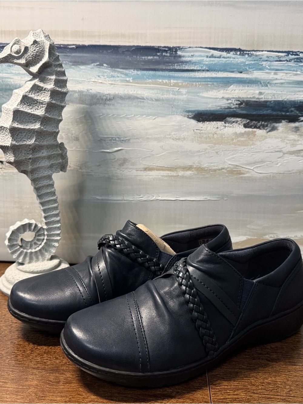 Clarks Black Slip-On Loafers with Braided Strap